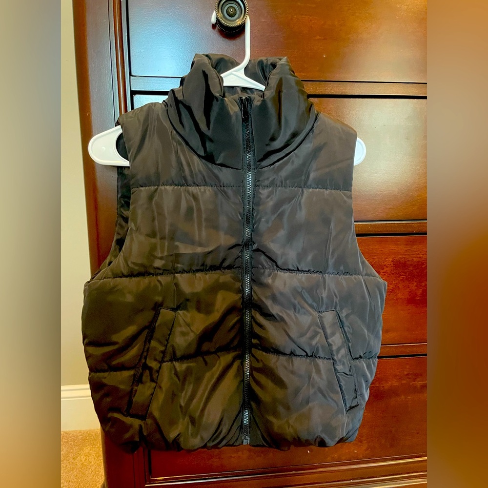 Black Quilted Puffer Vest with High Collar